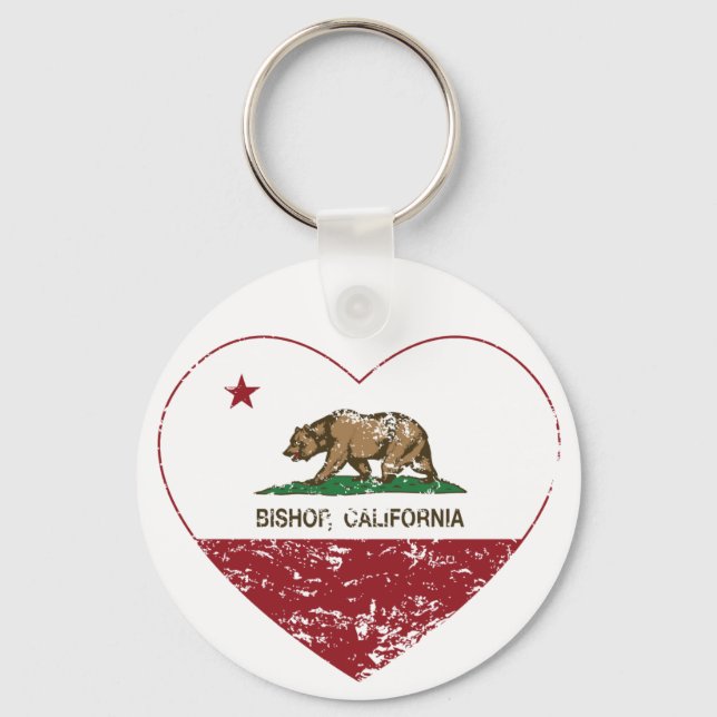 california flag bishop heart distressed key ring (Front)