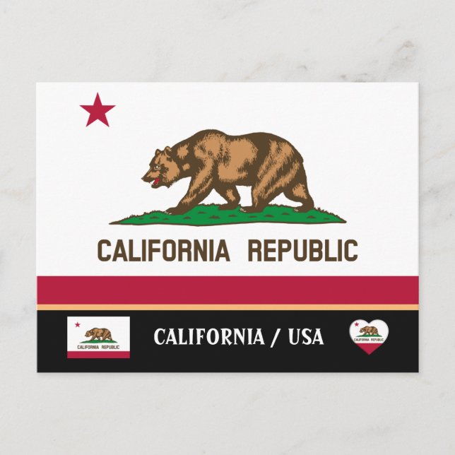 California Flag & California State USA /America Postcard (Front)