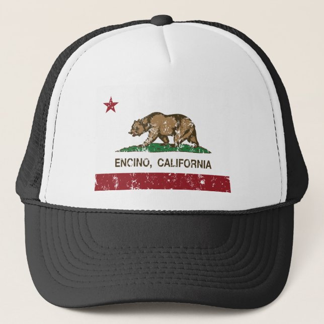 california flag encino distressed trucker hat (Front)