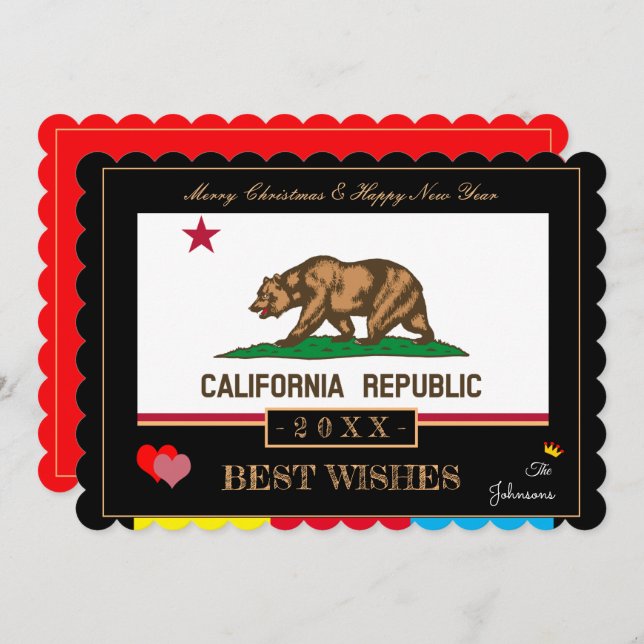 California Flag & Happy New Year /Best Wishes USA Holiday Card (Front/Back)