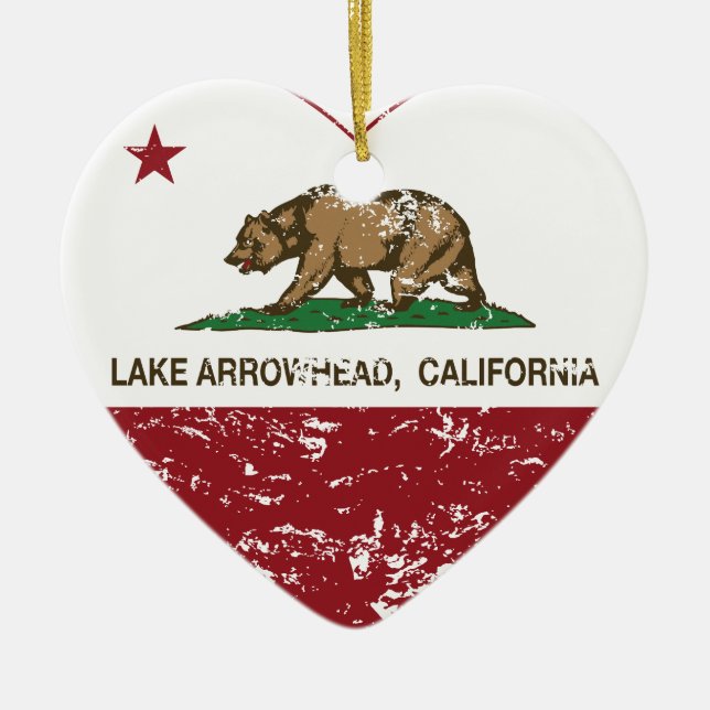 california flag lake arrowhead heart distressed ceramic tree decoration (Front)
