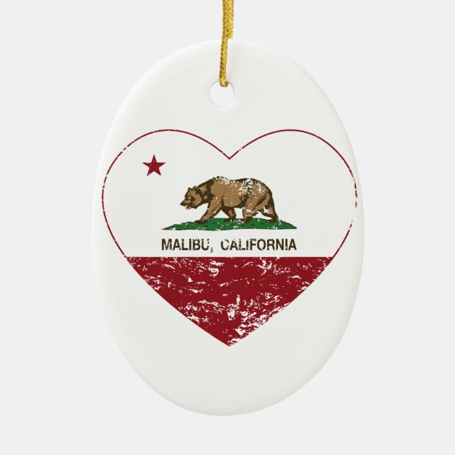 california flag malibu heart distressed ceramic tree decoration (Front)