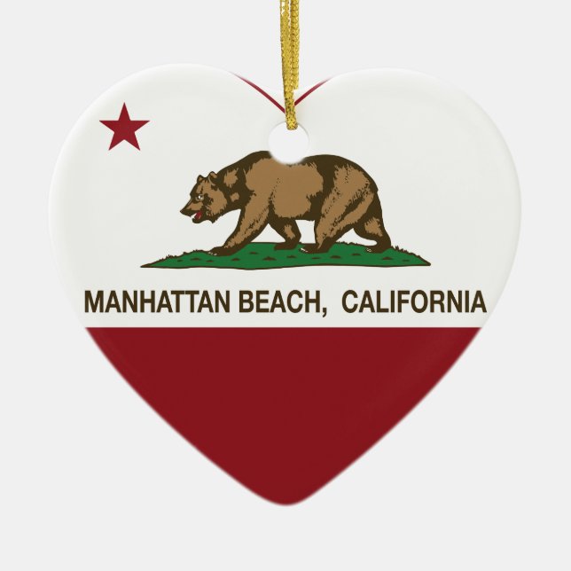 california flag manhattan beach heart ceramic tree decoration (Front)