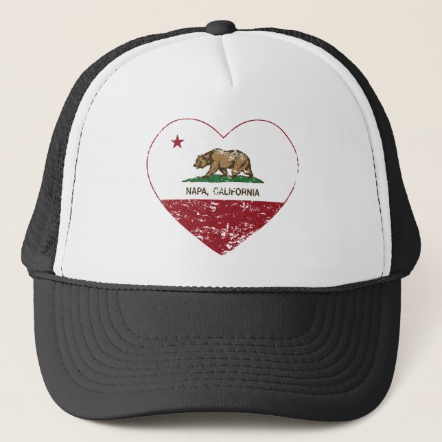 california flag napa heart distressed trucker hat (Front)