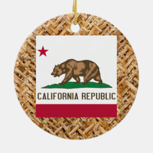 California Flag on Textile themed Ceramic Tree Decoration