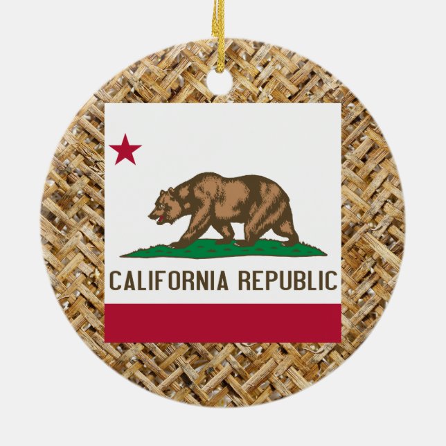 California Flag on Textile themed Ceramic Tree Decoration (Back)