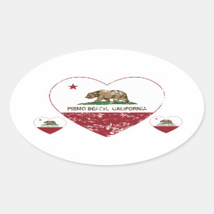 california flag pismo beach heart distressed oval sticker
