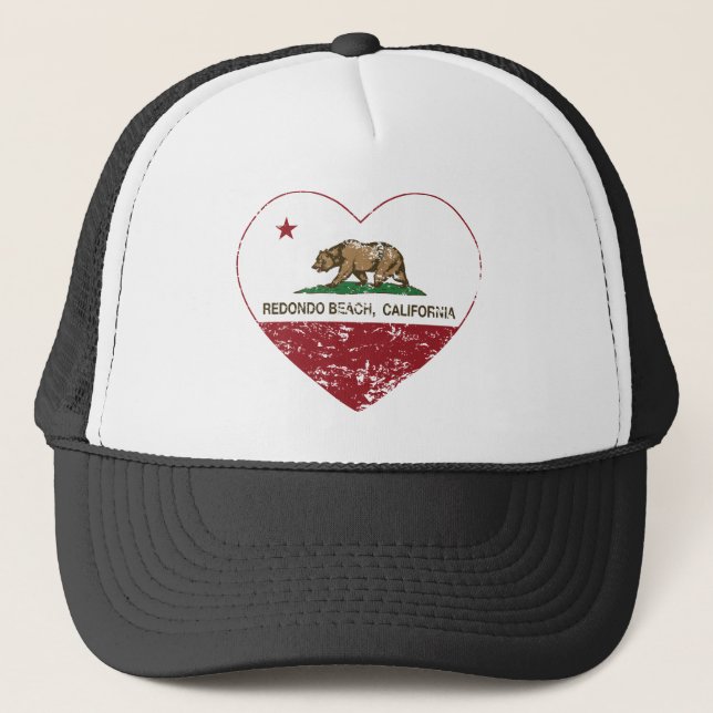 california flag redondo beach heart distressed trucker hat (Front)