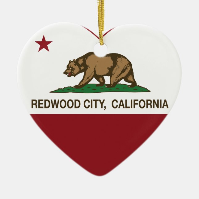 california flag redwood city heart ceramic tree decoration (Front)