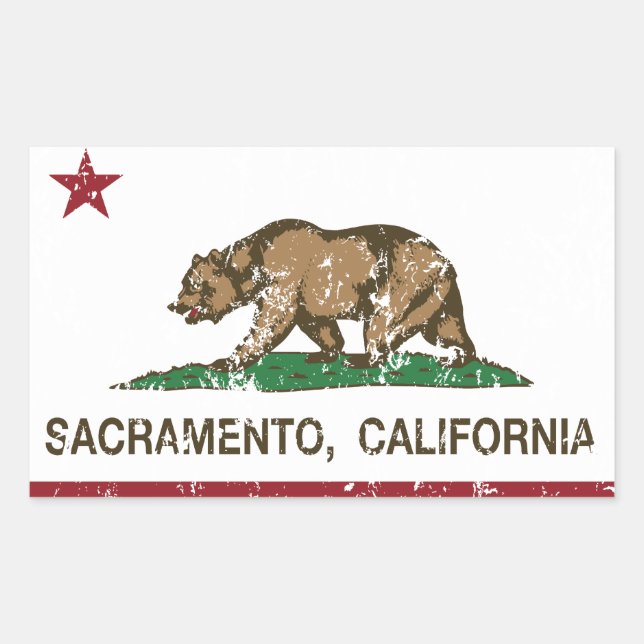 california flag sacramento distressed rectangular sticker (Front)