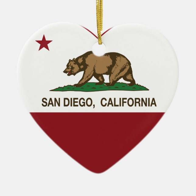 california flag san diego heart ceramic tree decoration (Front)