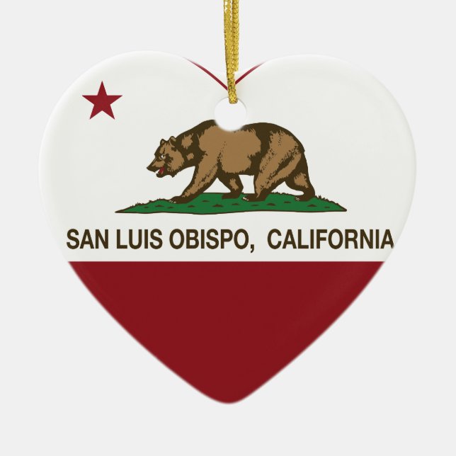 california flag san luis obispo heart ceramic tree decoration (Front)
