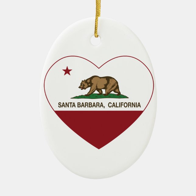california flag santa barbara heart ceramic tree decoration (Front)
