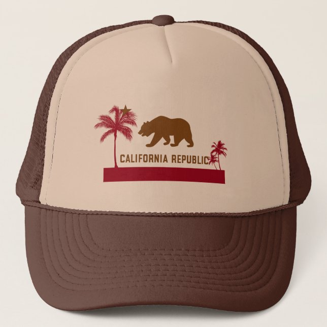 California Flag T-Shirt - Palm Trees & Beach Trucker Hat (Front)