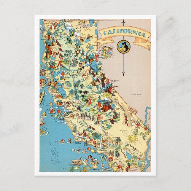 California Funny Vintage Map Postcard (Front)