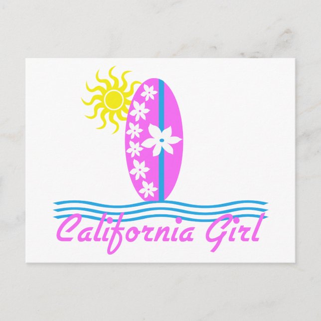 California Girl Pink Surfboard W/Sun Postcard (Front)