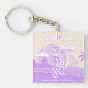 California, Golden Coast, Travel Art, Preppy Key Ring