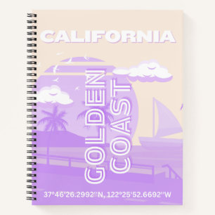 California, Golden Coast, Travel Art, Preppy Notebook