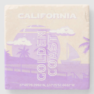 California, Golden Coast, Travel Art, Preppy Stone Coaster