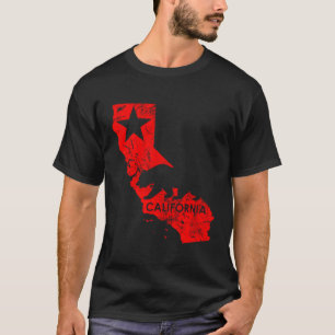 California Golden State Bear Map Red Star T-Shirt