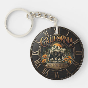 California Golden State Grizzly Bear Vintage Roman Key Ring