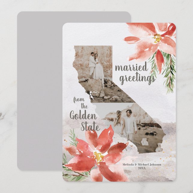 California Golden State Map 1st Christmas Holiday Card (Front/Back)