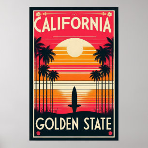 California Golden State Vintage Sunset Poster