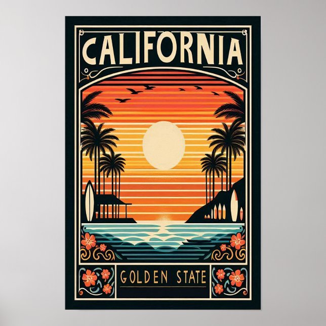 California Golden State Vintage Sunset Poster (Front)