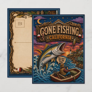 California Gone Fishing Yellowfin Tuna Postcard