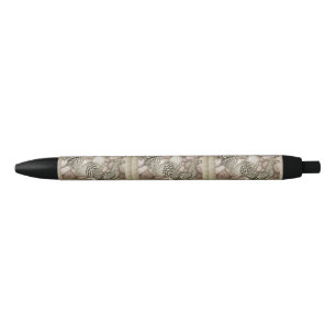 California Grey Chickens Black Ink Pen