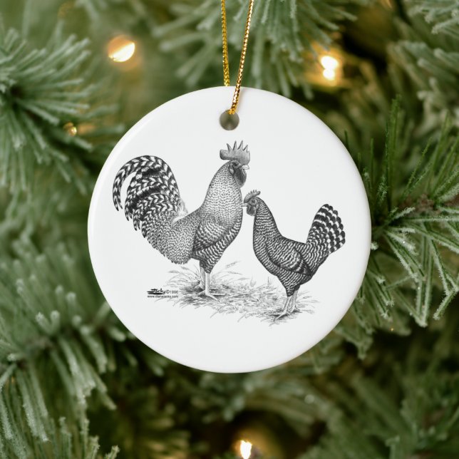 California Grey Rooster and Hen Ceramic Tree Decoration (Tree)
