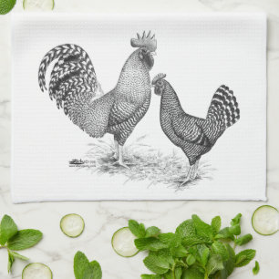 California Grey Rooster and Hen Tea Towel