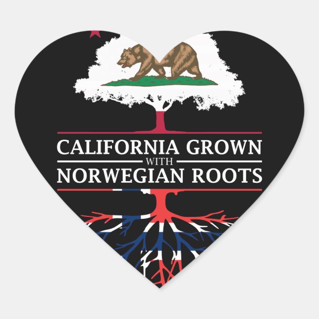 California Grown with Norwegian Roots Heart Sticker (Front)