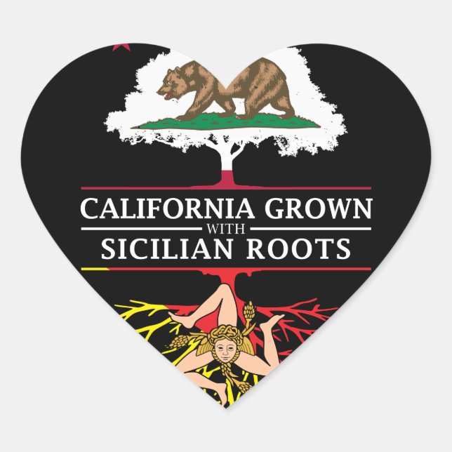 California Grown with Sicilian Roots Heart Sticker (Front)