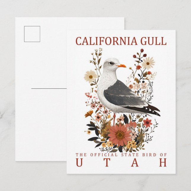 California Gull Bird of Utah Travel Postcard (Front/Back)