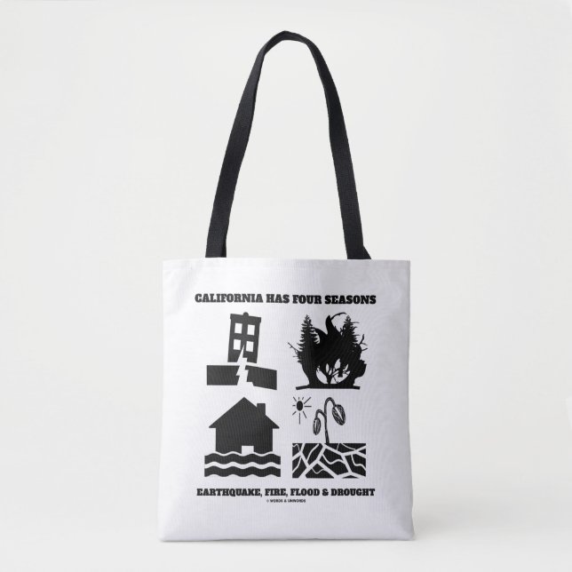 California Has Four Seasons Icons Earthquake Fire Tote Bag (Front)
