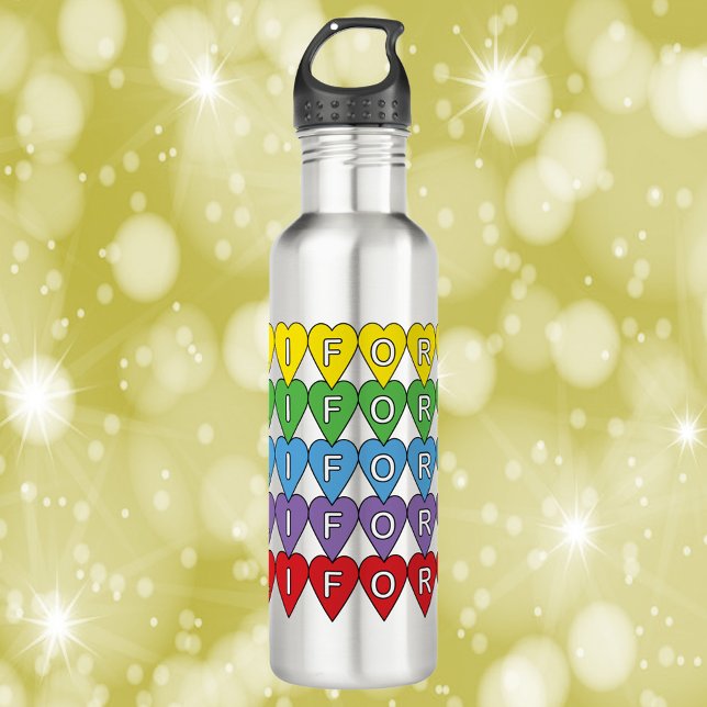 California Hearts Colourful 710 Ml Water Bottle (A water bottle with the word California in yellow, green, blue, purple and red hearts.)