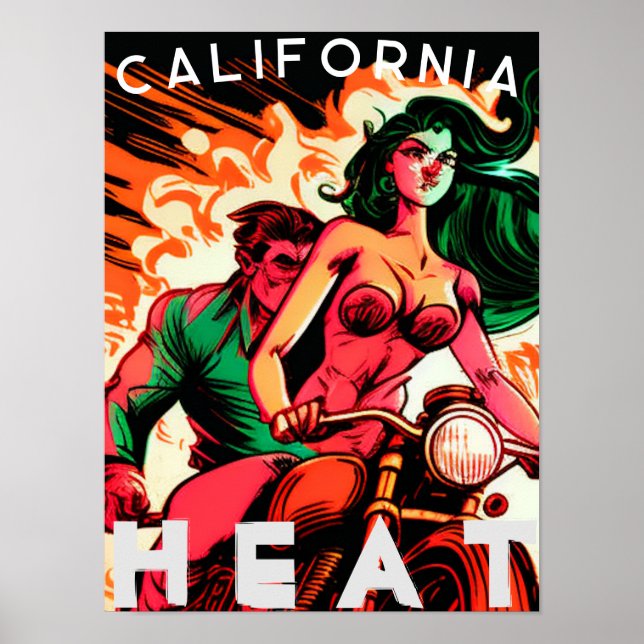 "California Heat" Motorcycle Babe Poster (Front)