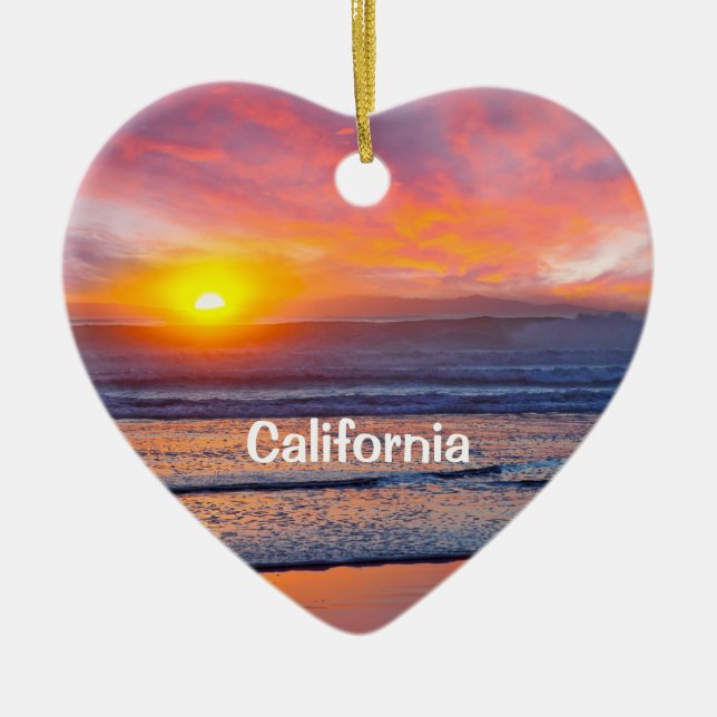 California Holiday Heart Ceramic Tree Decoration (Front)