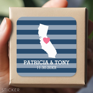 California Home State Love with Custom Heart Square Sticker