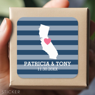 California Home State Love with Custom Heart Square Sticker