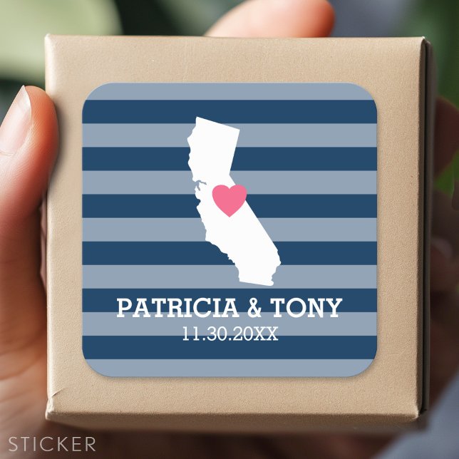 California Home State Love with Custom Heart Square Sticker (Custom Sticker)