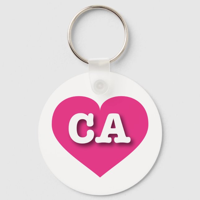 California Hot Pink Heart - I love CA Key Ring (Front)