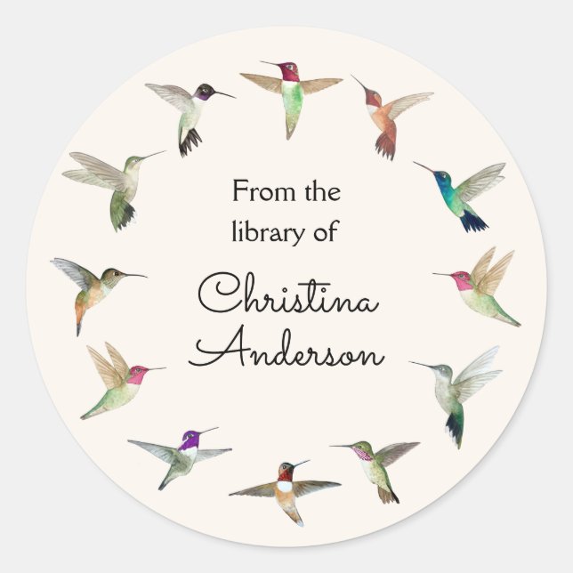 California Hummingbirds Book Plate Classic Round Sticker (Front)