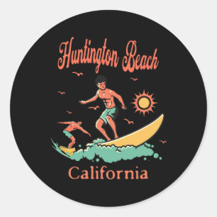 California Huntington Beach Ca Surfer Surfing Fish Classic Round Sticker