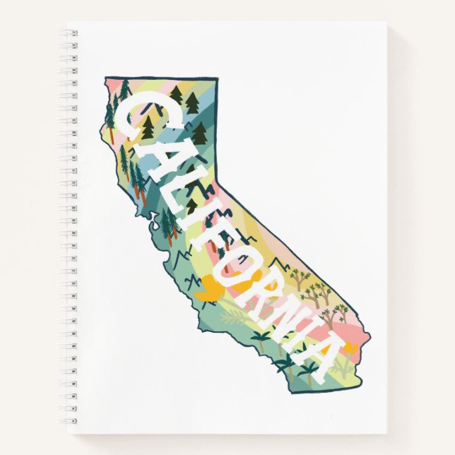 California Illustrated Map Colourful Cute Notebook (Front)