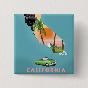 California illustrated map poster 15 cm square badge