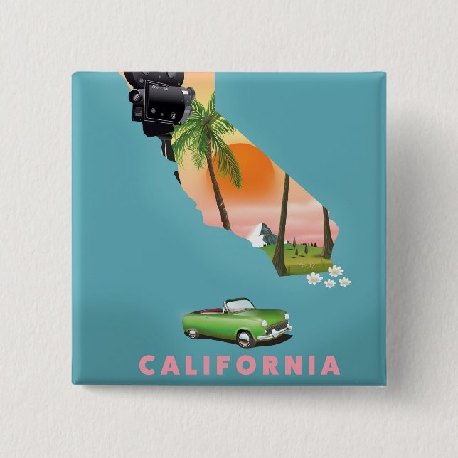 California illustrated map poster 15 cm square badge (Front)