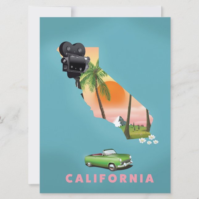 California illustrated map poster invitation (Front)