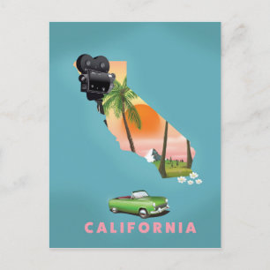 California illustrated map poster postcard